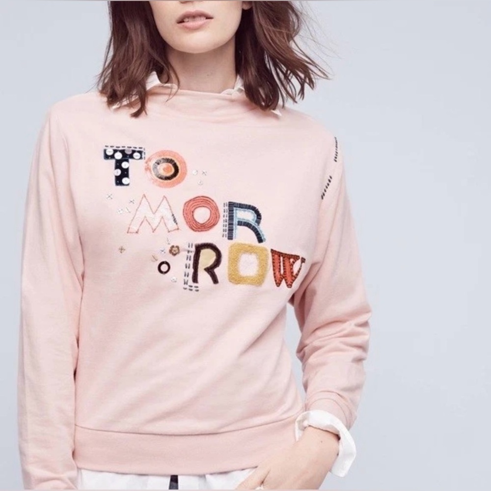 Anthropologie TOMORROW Embellised  Sweatshirt Size Small